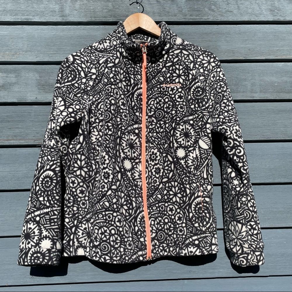 Columbia Black white and coral zip up girls fleece sweatshirt XL